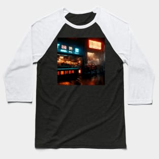 Ramen Food Stalls - Cyberpunk Cityscape Baseball T-Shirt